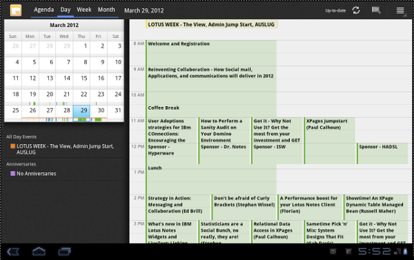 IBM Lotus Traveler Android Tablet: Day view