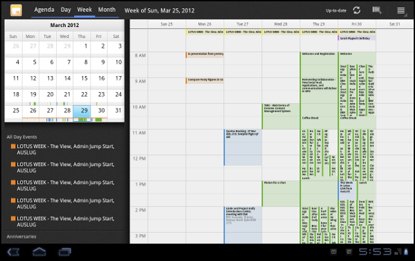 IBM Lotus Traveler Android Tablet: Week view