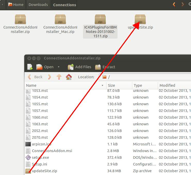 Figure 1: Extracting the updateSite.zip file to your required install location