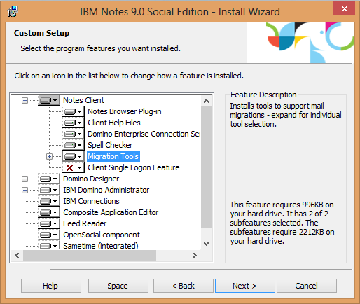 IBM Notes 9.0 - Features to install
