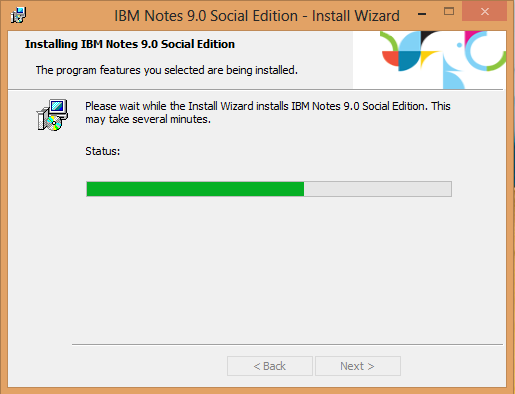 IBM Notes 9.0 - Install progress screen