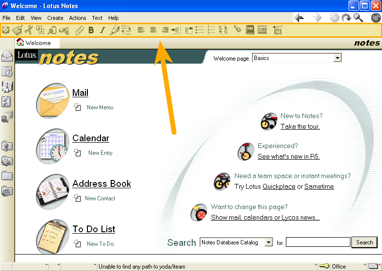 lotus notes 6.5 barra degli strumenti contestuale lungi dall'essere trovata