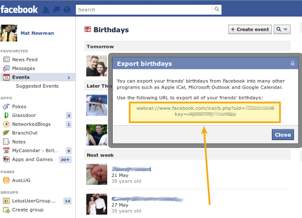 Add Facebook to Lotus Notes Calendar Step 3