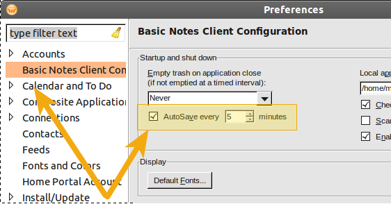 Enable Autosave in Lotus Notes preferences