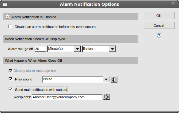 Setting additional options for times, sounds and notifications