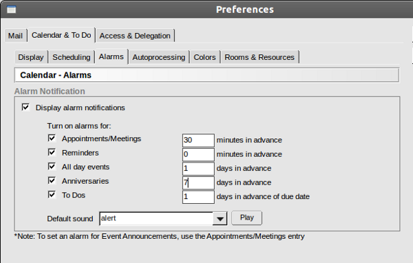 Use preferences to set alarms on every new Calendar entry