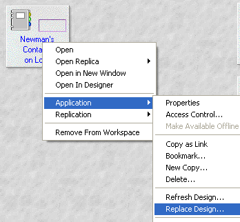 replace design in lotus notes 8.5