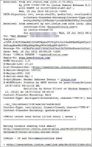 Lotus Notes message headers using the View -> Show -> Page Source option