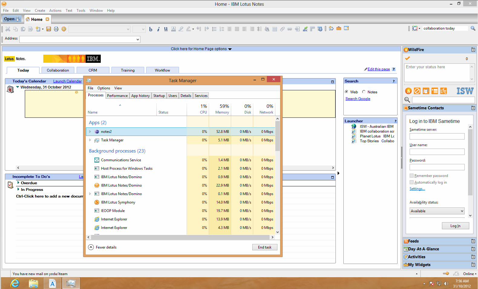 Yes, that is the memory reported by Windows 8 running IBM Lotus Notes