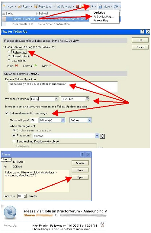 Image:Tip of the day: #GetProductive by setting Flags WITH alarms in Lotus Notes